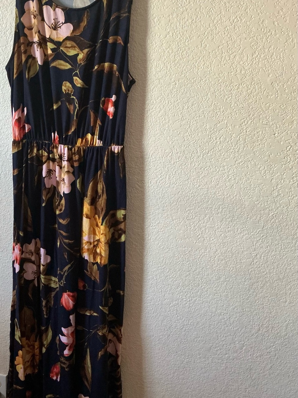 French Grey Navy & Floral Sleeveless Maxi Dress